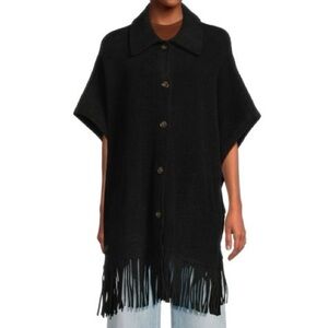NVLT Mink Eyelash Fringe Hem Cape Black XS-S-M